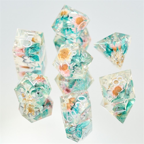 Sharp Edge Resin Dice Set - Colorful Flower - Rollespilsterninger - Epic Dwarf Dice